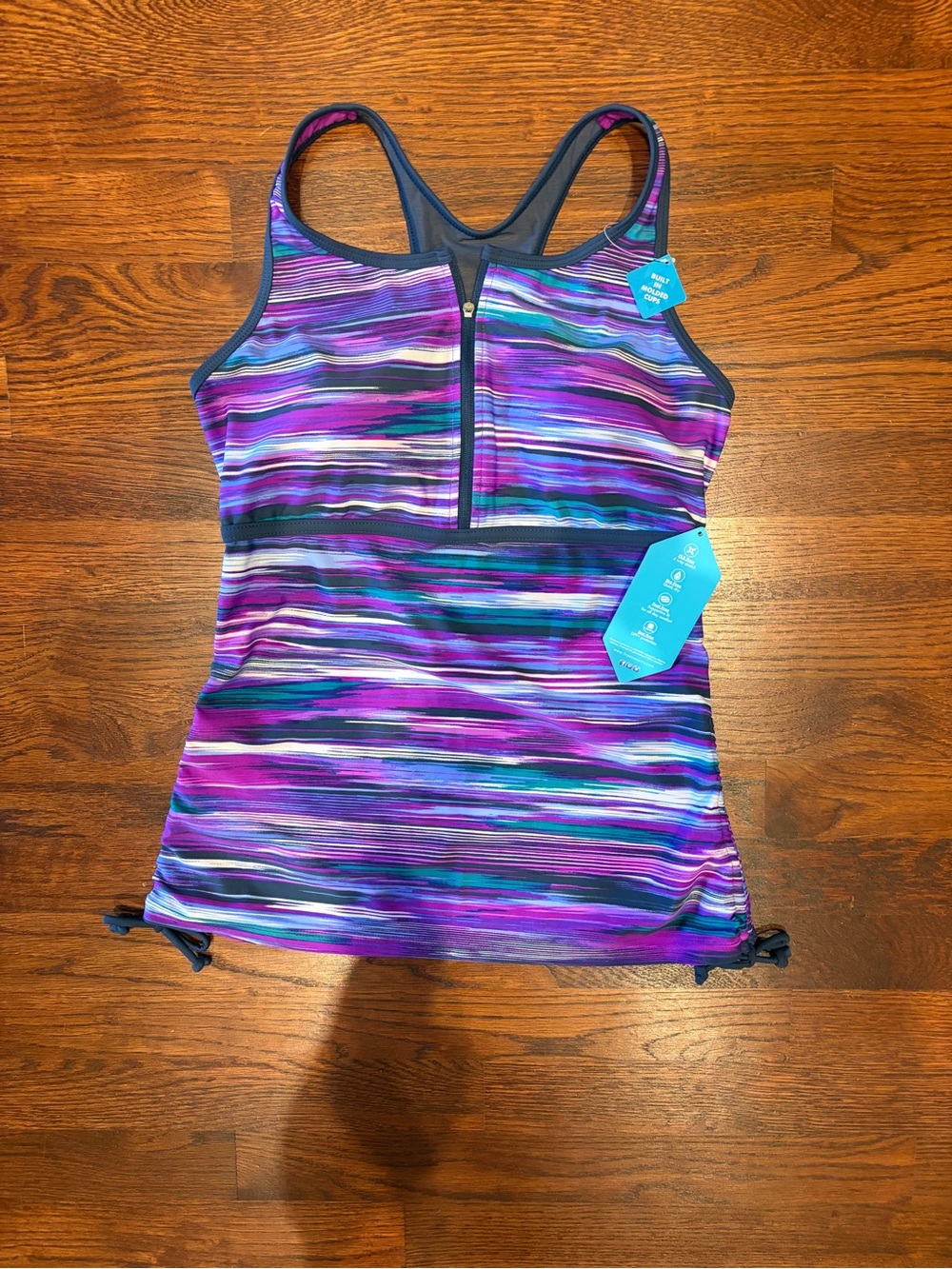 Free Country Purple Striped Front-Zip Tankini One-Piece